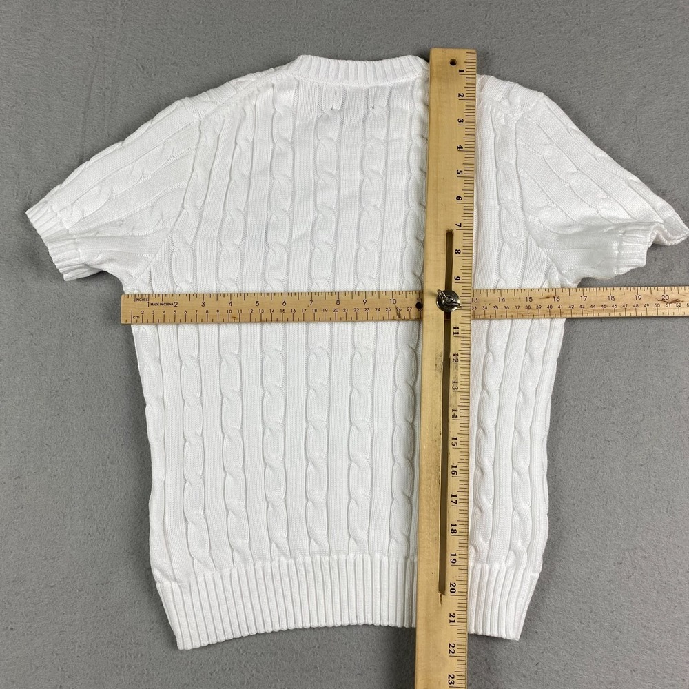 Polo Ralph Lauren Womens Cable Knit Short Sleeve Sweater White S Preppy pony - Picture 14 of 16